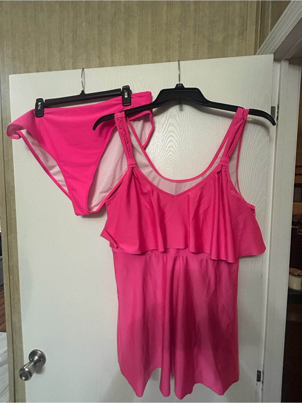 SHEIN Hot Pink Ruffle Tankini Two-Piece Swim Set